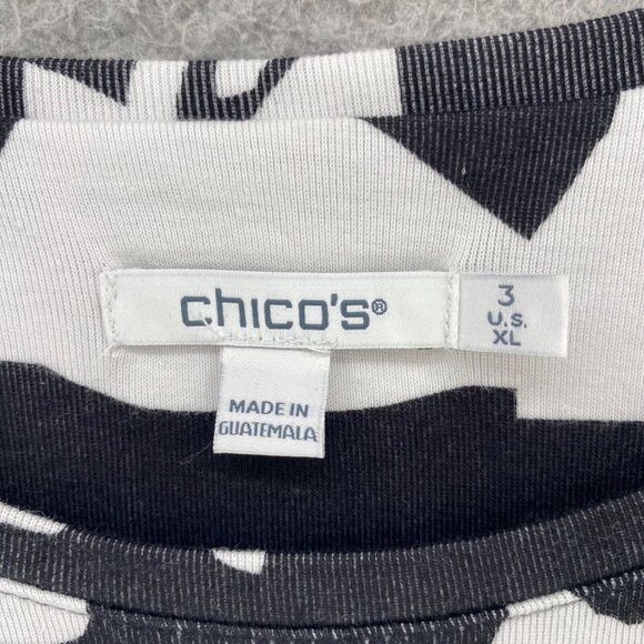 Chicos Top Women 3 US Extra Large Black White Abstract Everyday Elbow Sleeve Tee - Picture 5 of 9